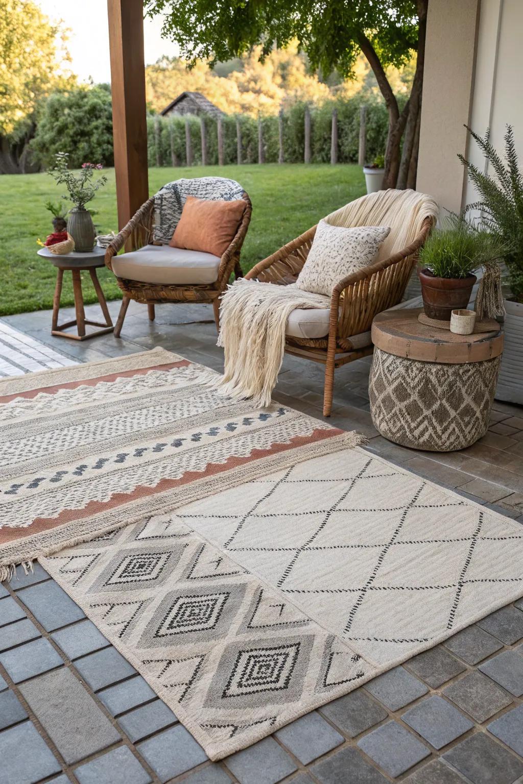 Create a rich, textured look with layered rugs.