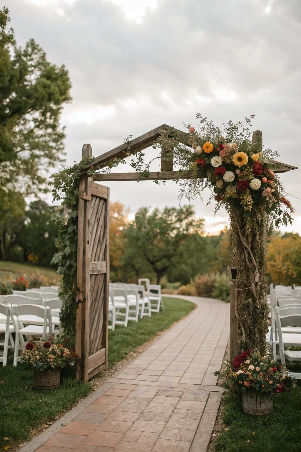 A rustic archway that welcomes guests with natural charm.