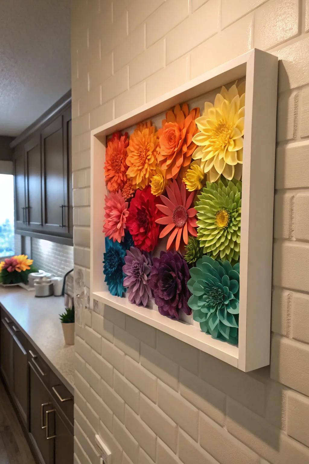 A rainbow-themed shadow box brings color and joy to any space.