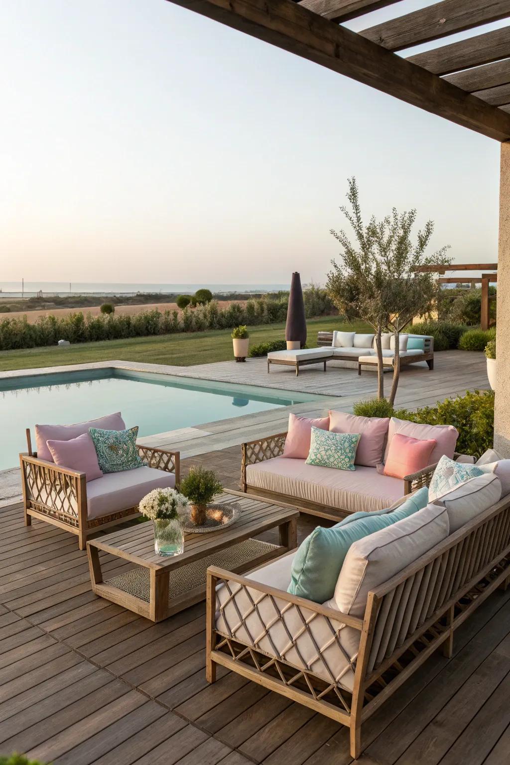 A social seating area perfect for poolside conversations.