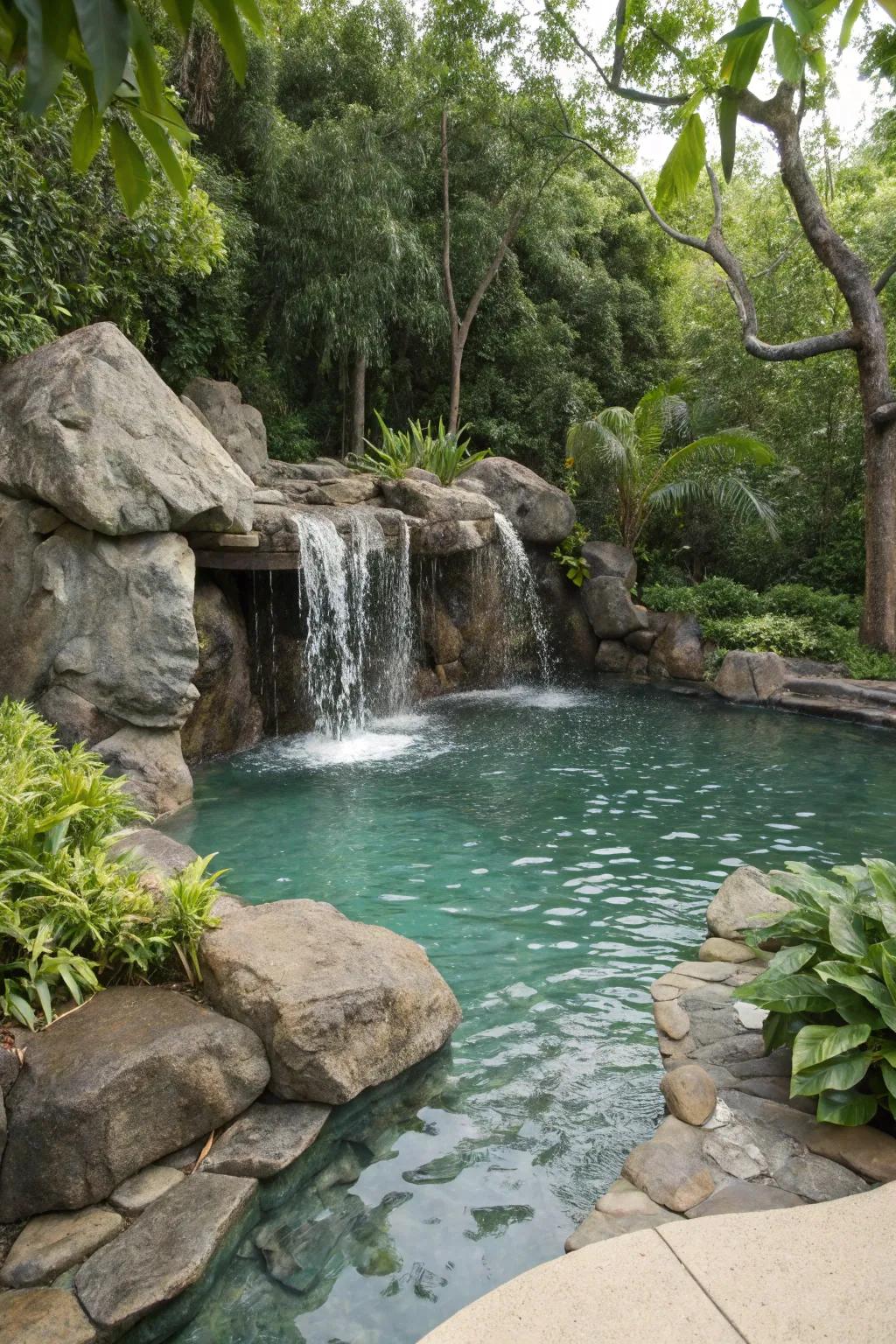 Natural elements bring tranquility and elegance to your backyard pool.