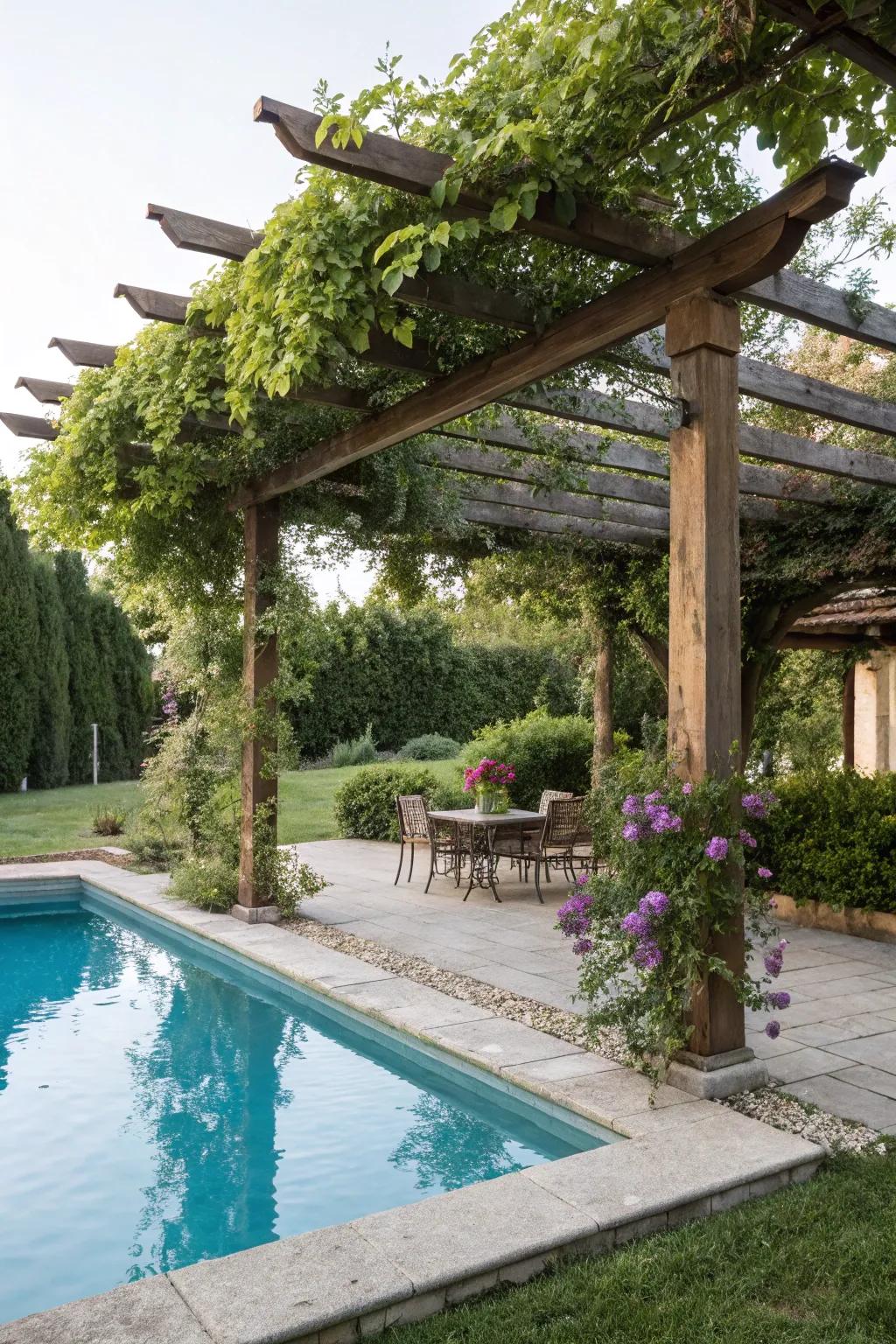 A classic pergola offers timeless elegance and natural shade.