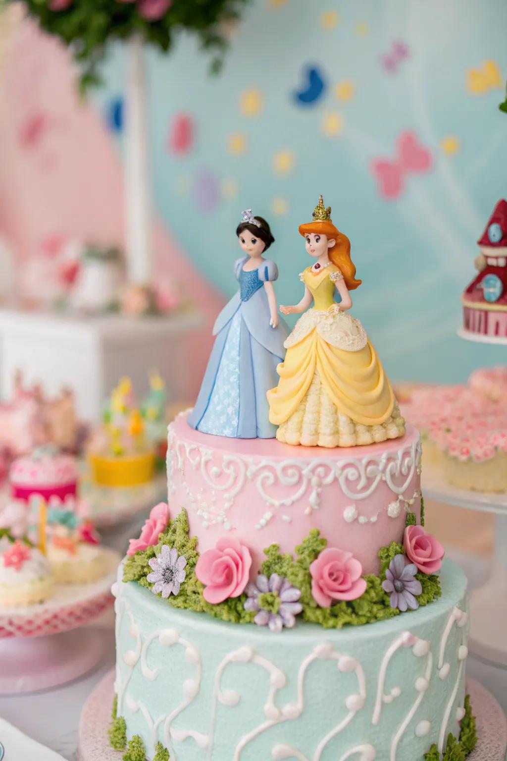 Princess figurines add a charming touch to any cake.