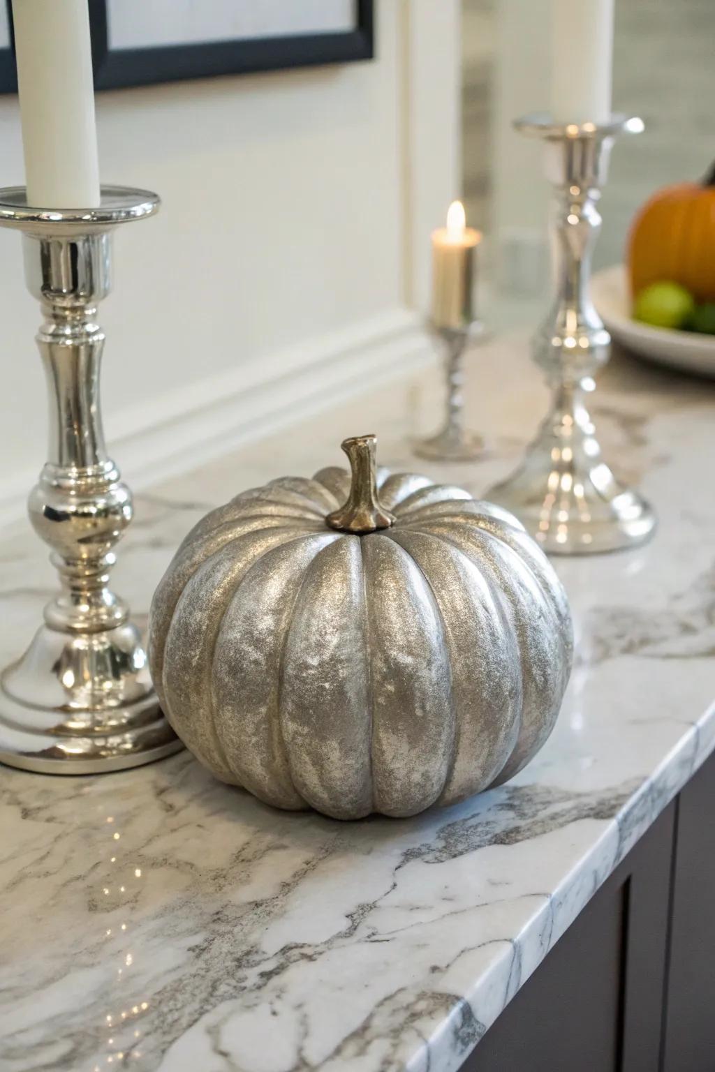 Elevate your decor with glam metallic-painted pumpkins.