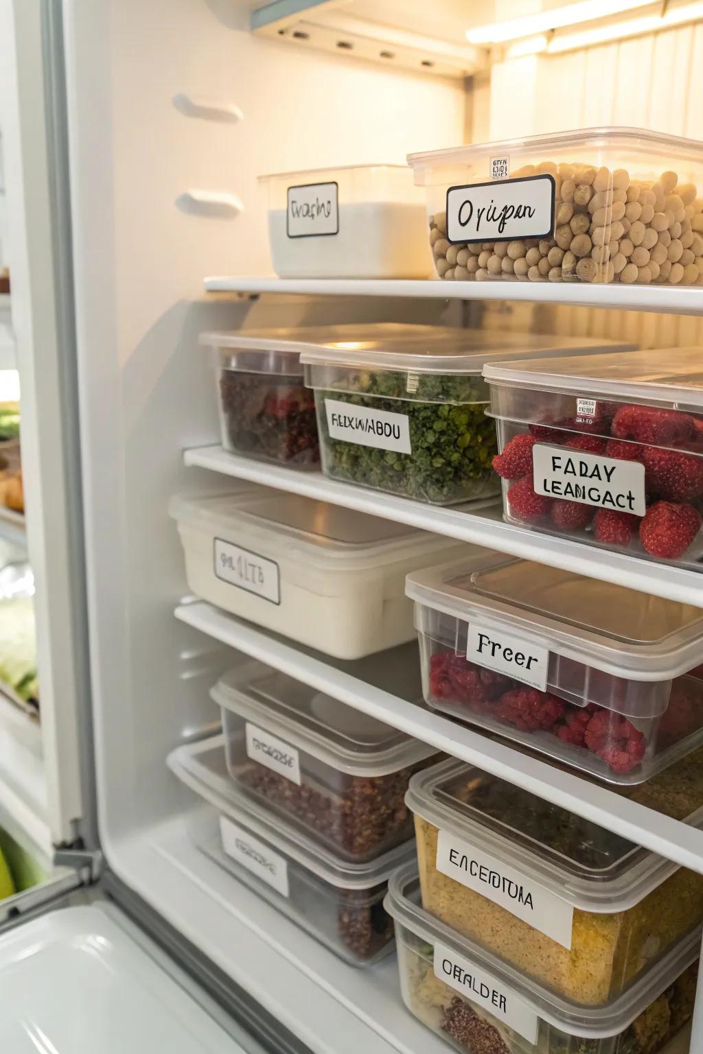 Labeling containers keeps your fridge organized and functional.