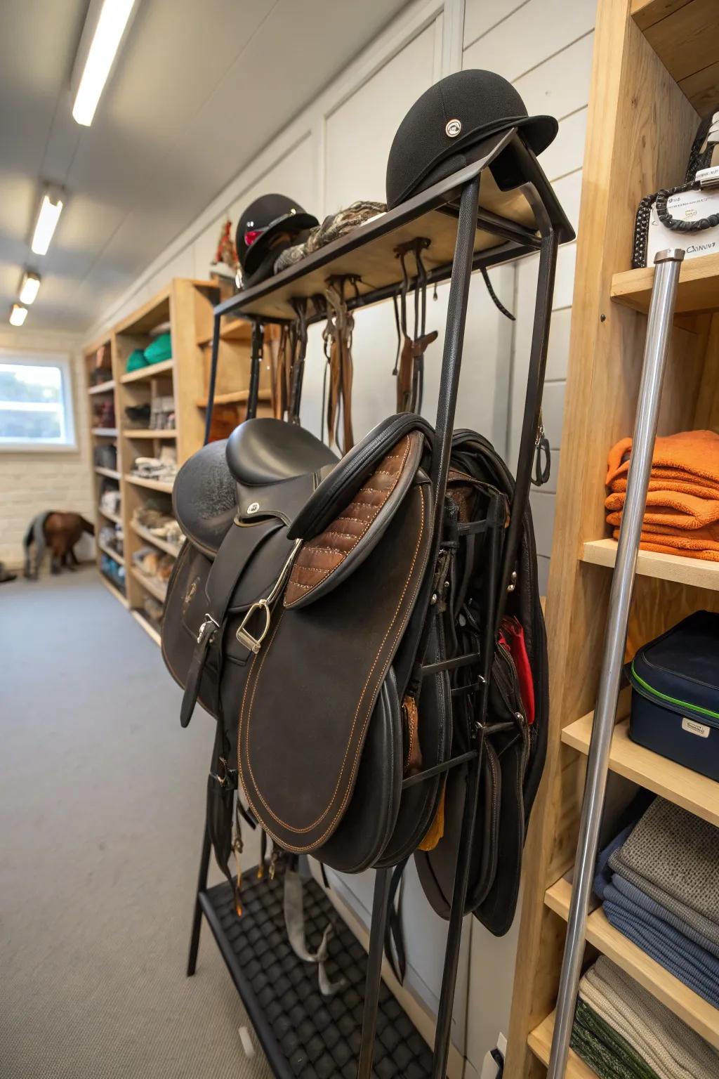 Efficiently stack saddles with multi-level racks.