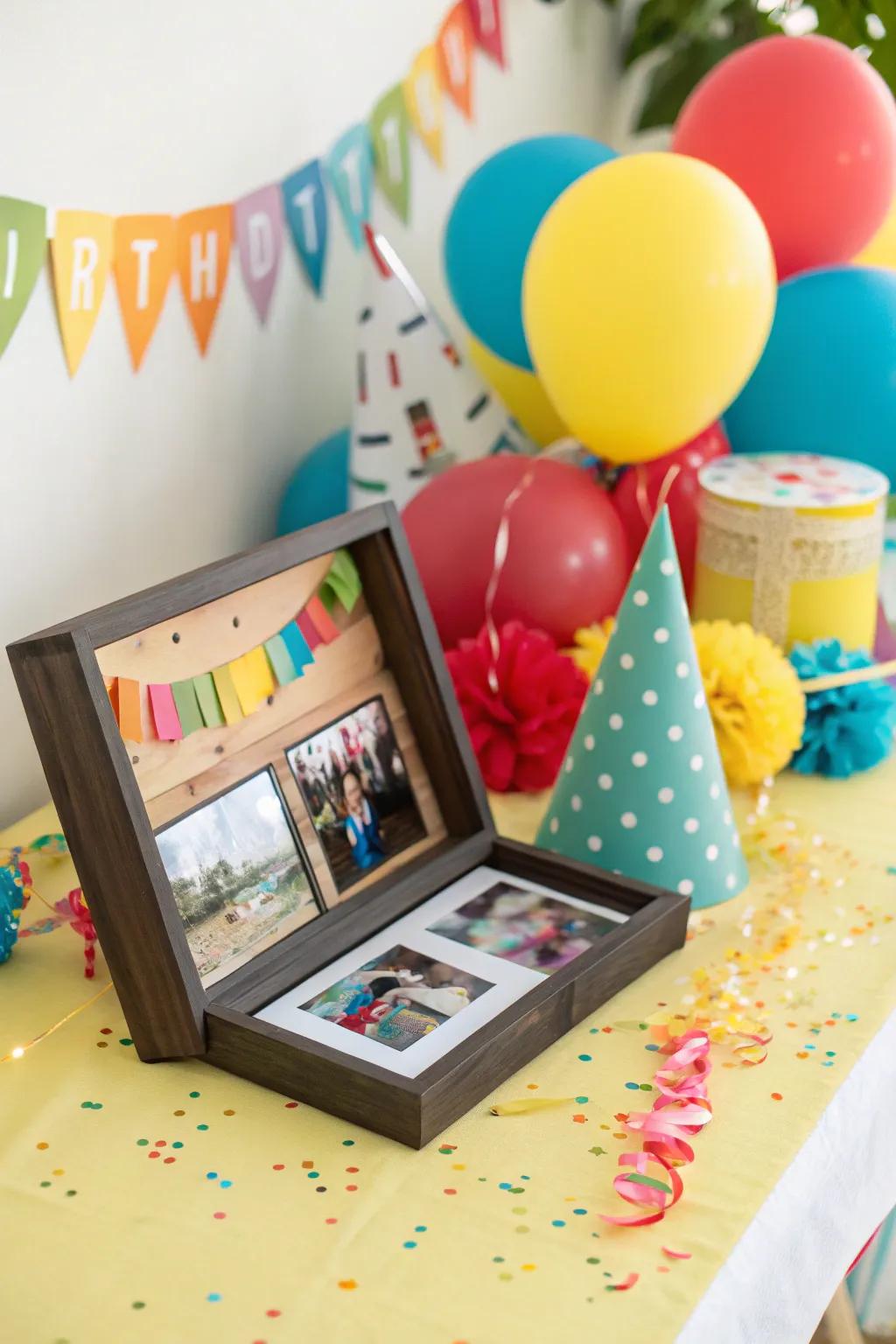 An event celebration shadow box capturing joyful memories.