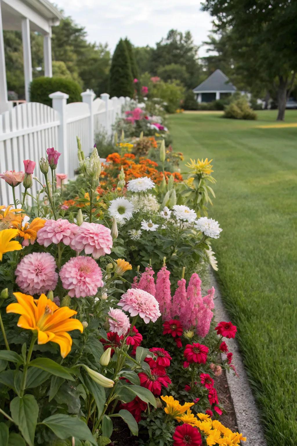 A splash of colorful blooms brightens up any front yard.