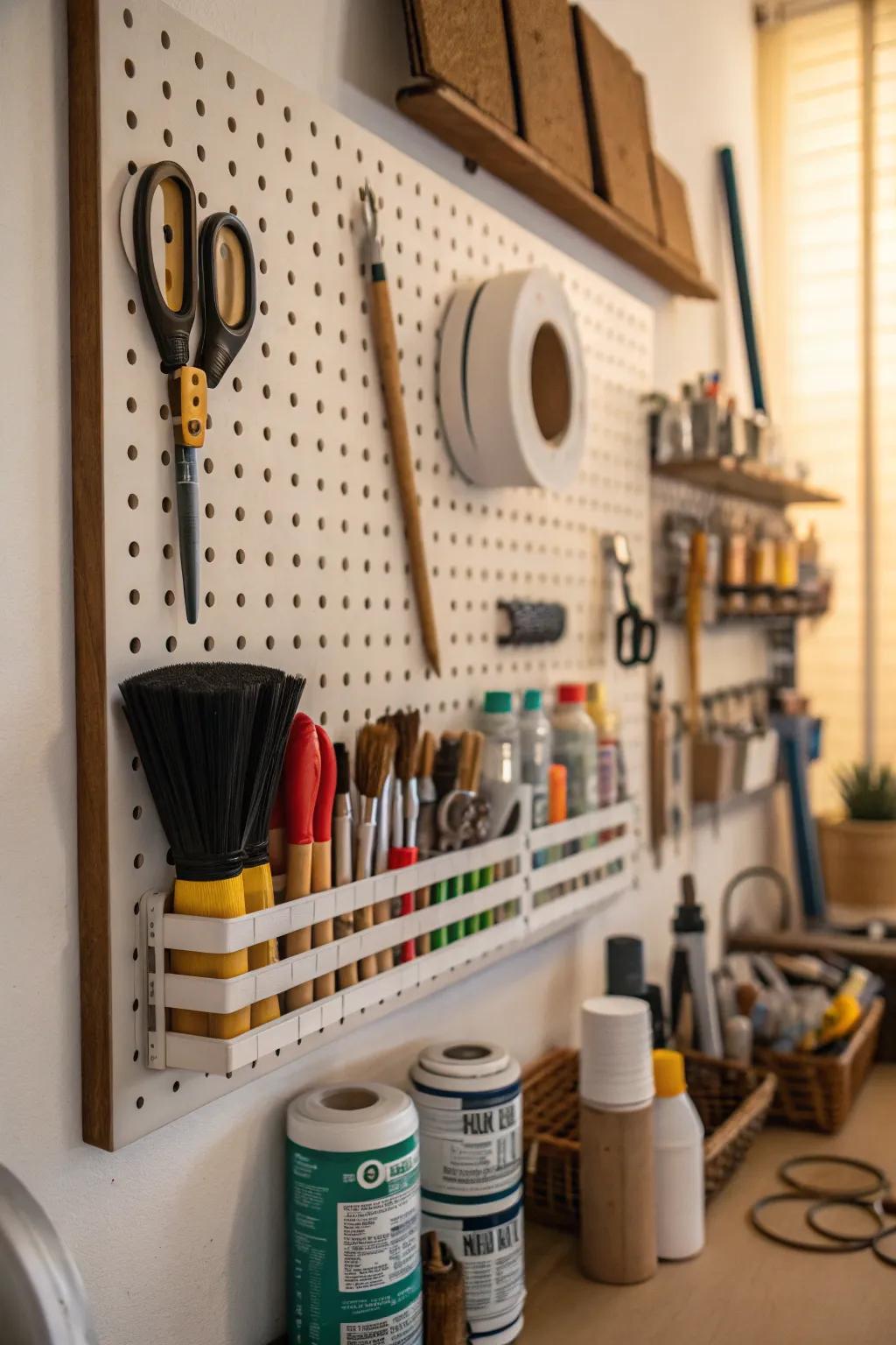 Pegboards make organization a breeze while adding a decorative touch.