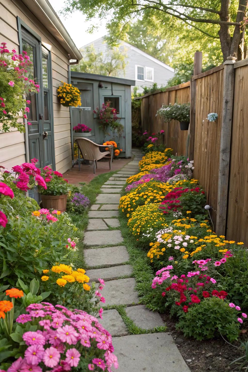 Enhance your pathways with a vibrant flower border.