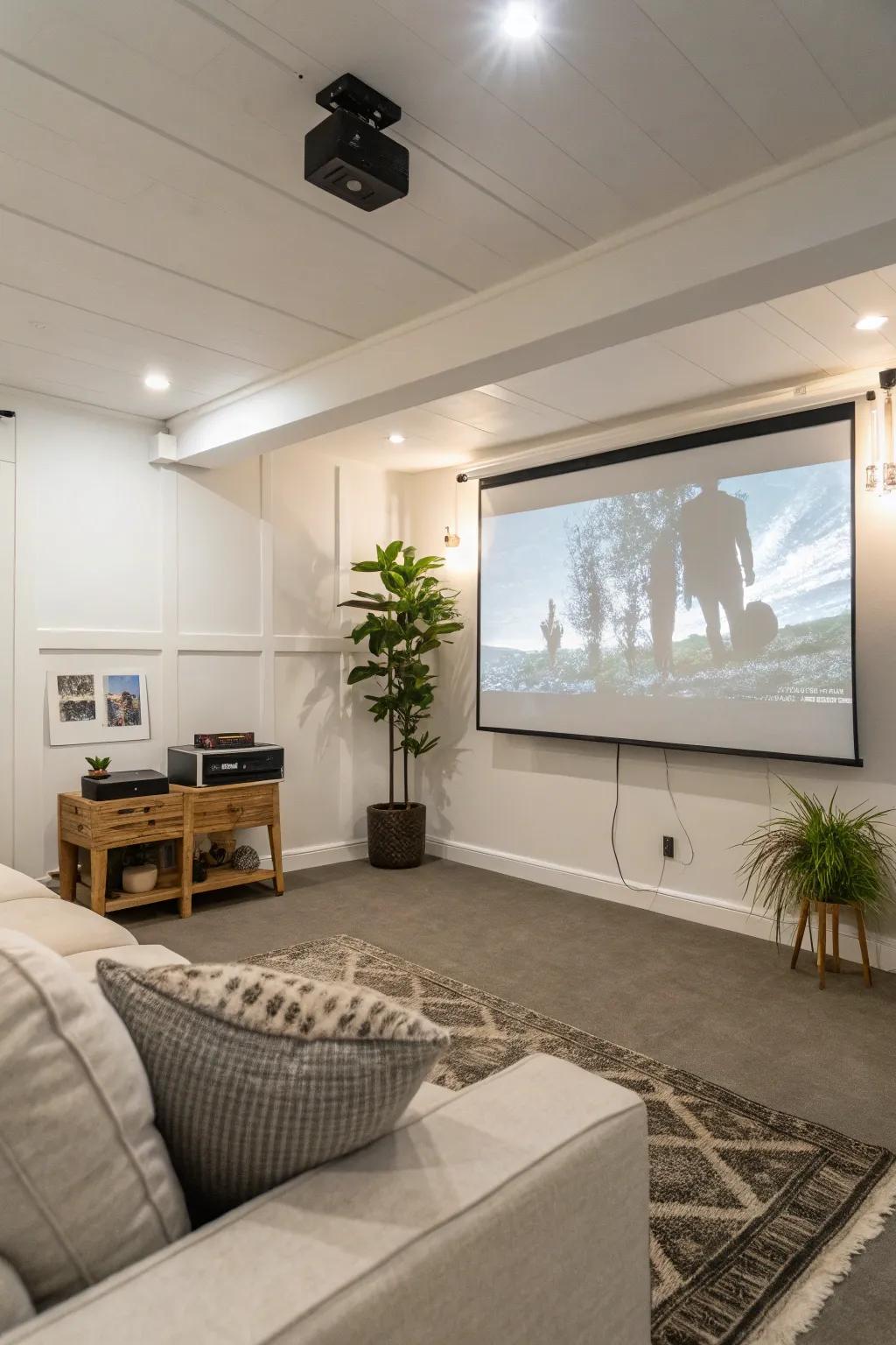 A projector maximizes screen size without sacrificing space.