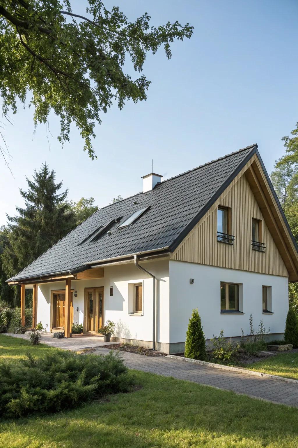 Mixing roof styles adds architectural interest to small homes.