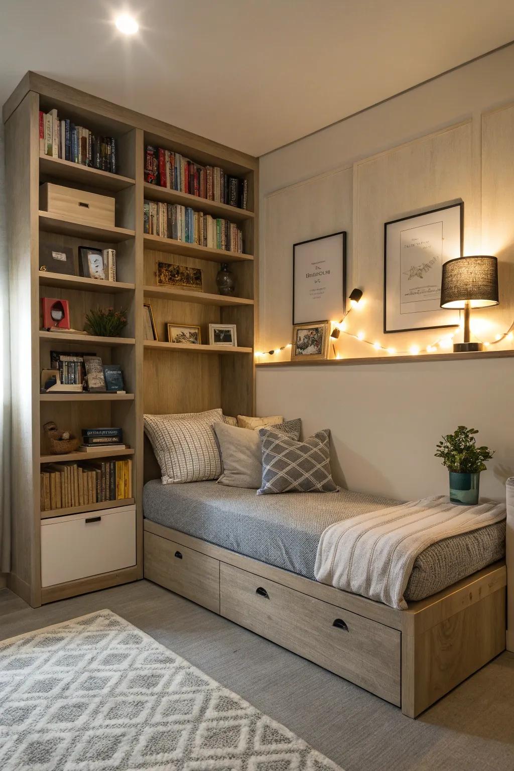 A reading nook with dual functionality for ultimate relaxation.