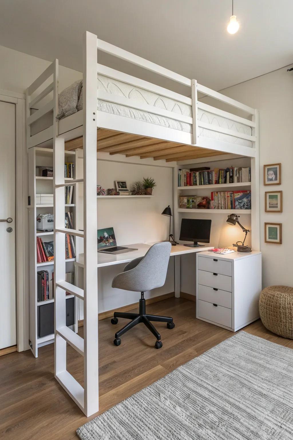 Loft bed with workspace underneath