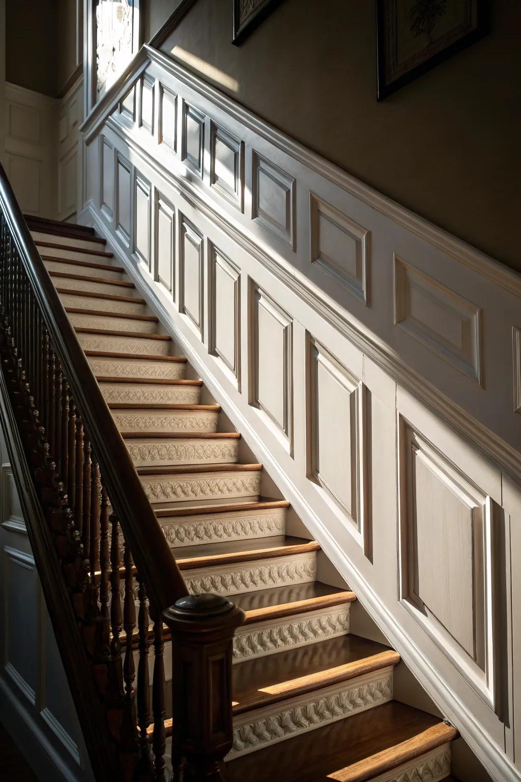 Raised panel molding brings depth and sophistication to your staircase.