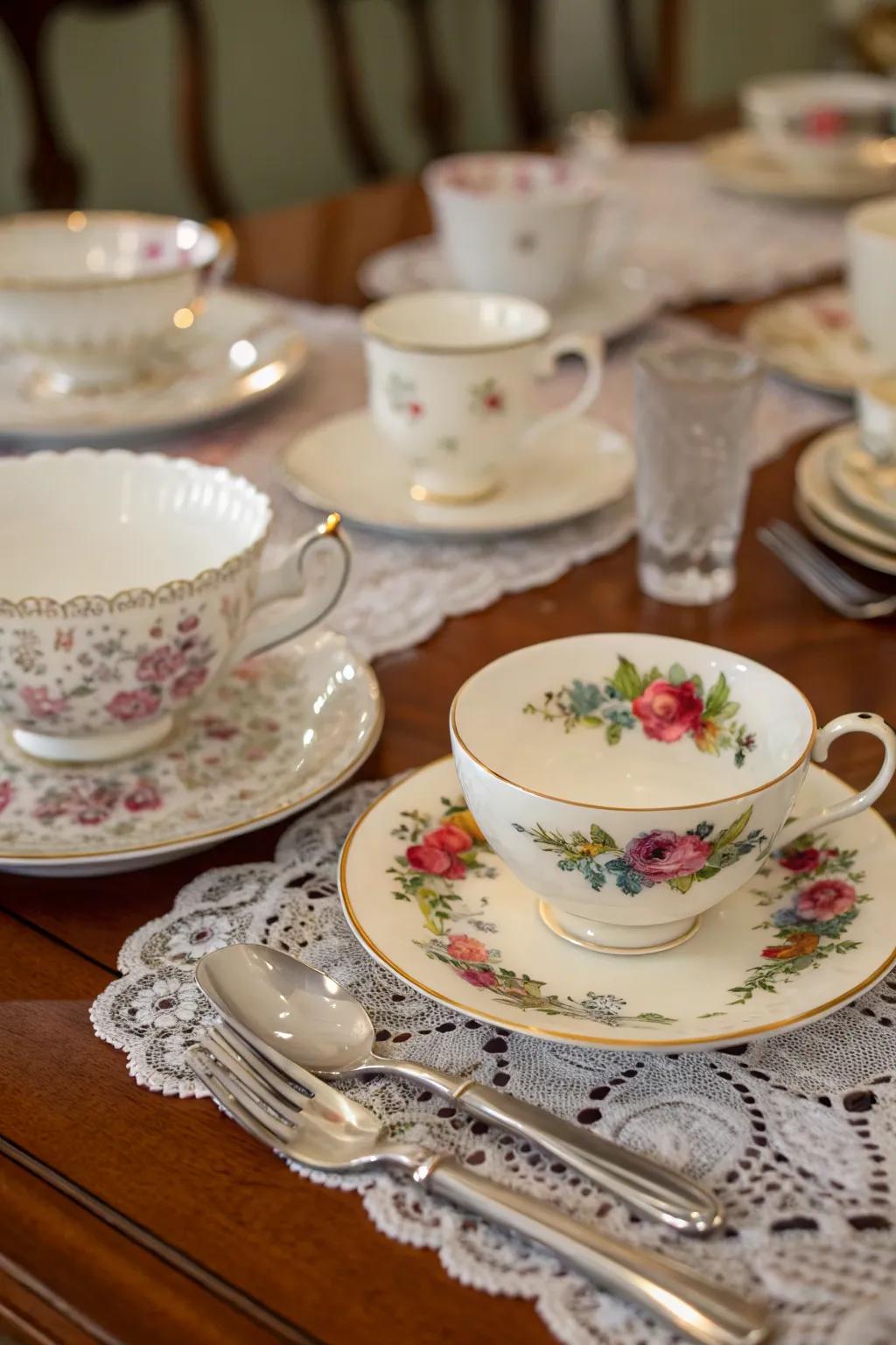 Vintage china brings timeless elegance to your tea party table.