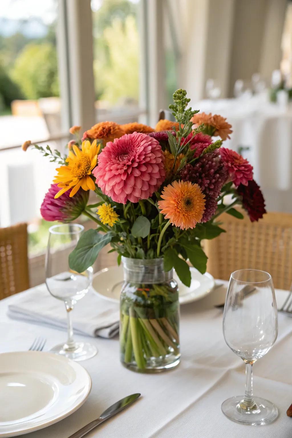 Vibrant floral arrangements bring elegance to any table setting.