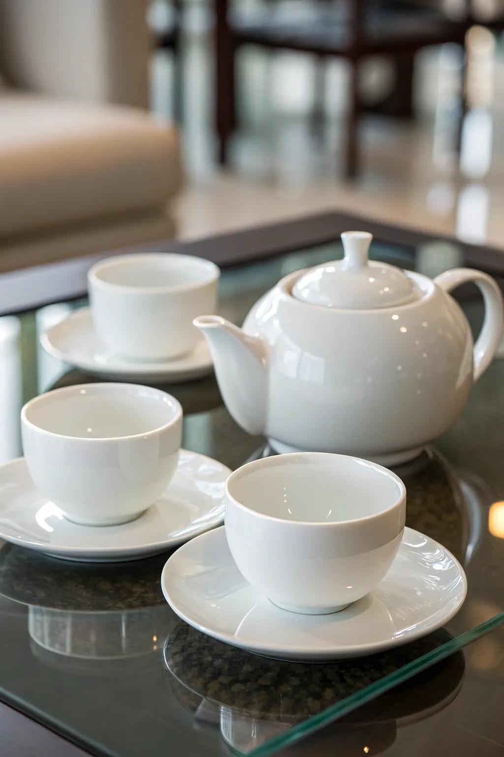 A modern minimalist tea set offering a clean and sleek look.