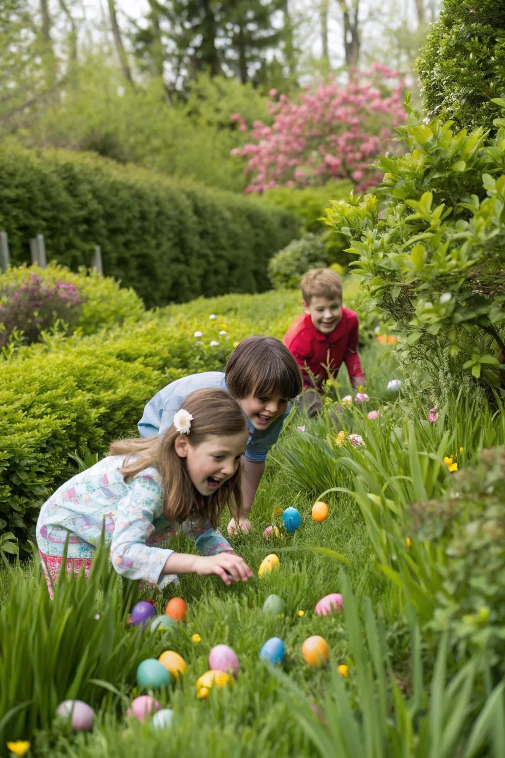 Children enjoying a delightful Easter egg hunt.