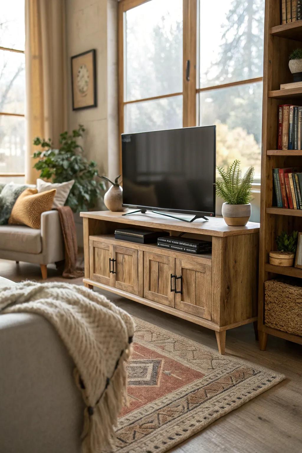 Natural wood finishes enhance the warmth of the living space.