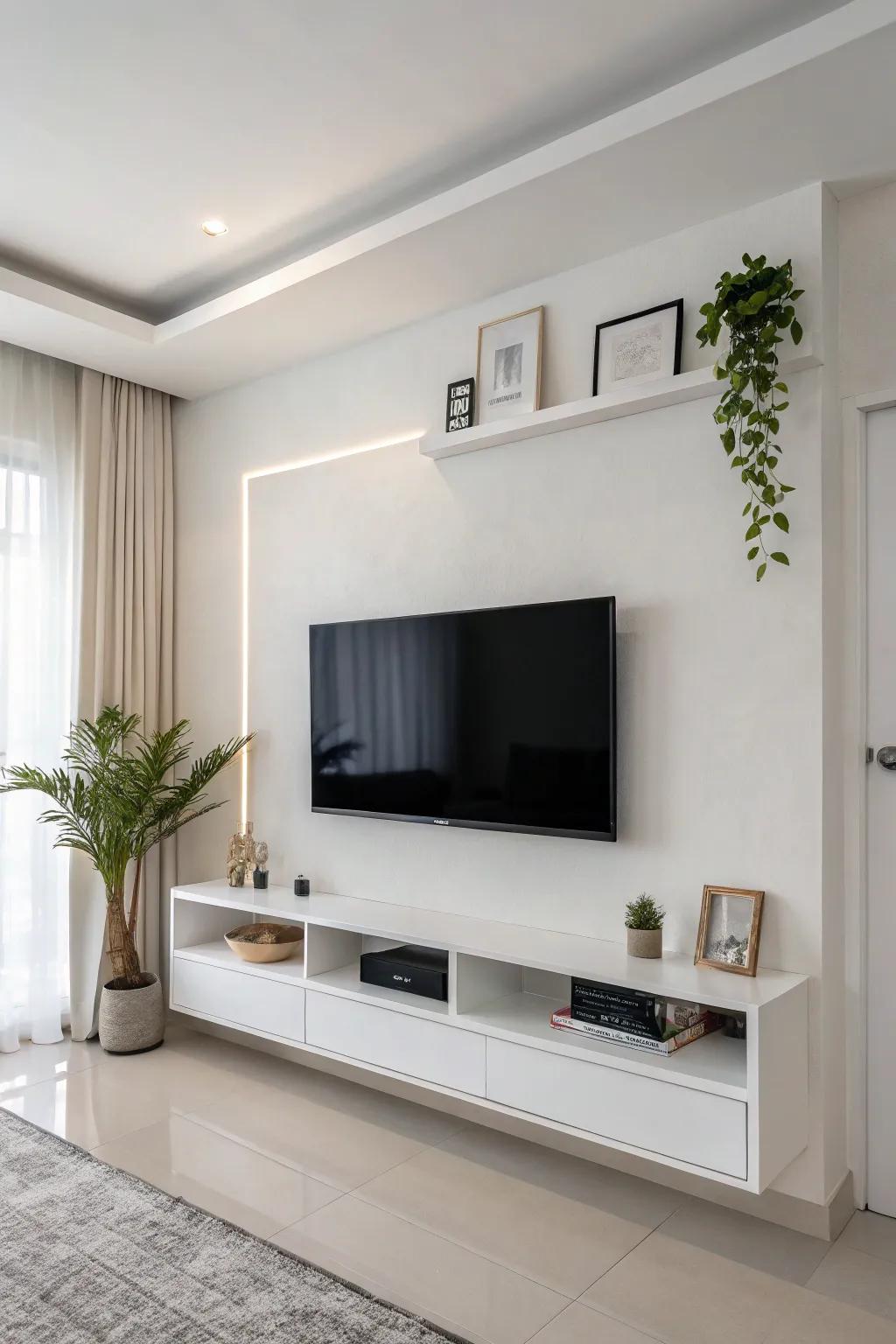 A minimalist TV wall exuding elegance and simplicity.