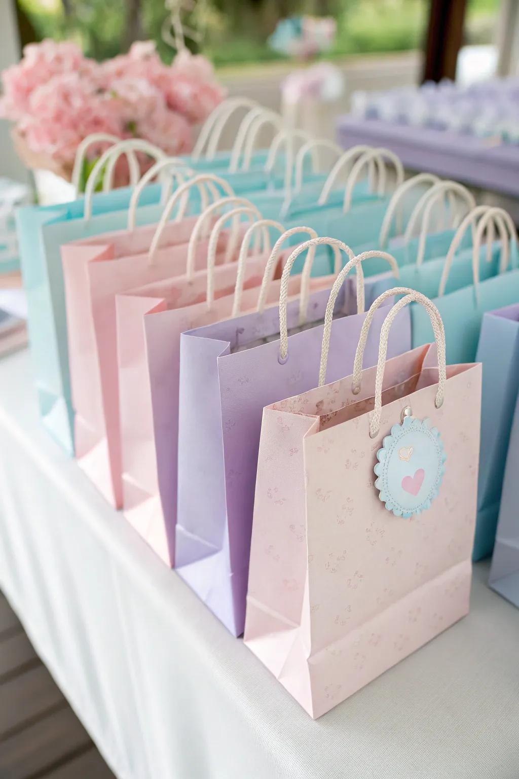 Delicately colored pastel unicorn favor bags.