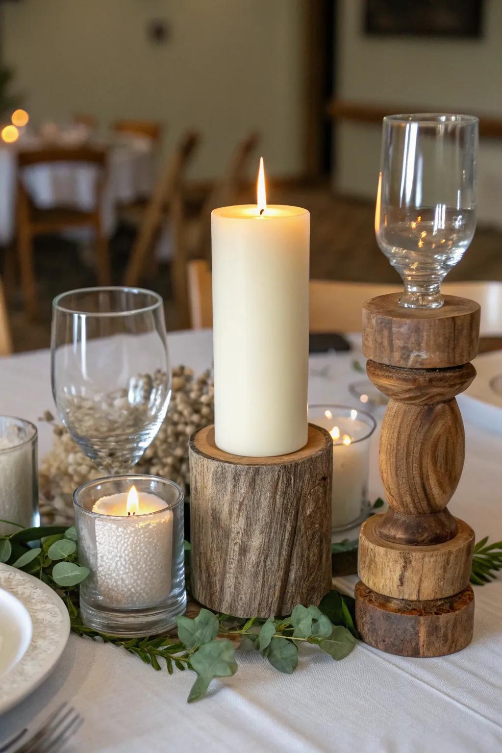 Stylish candlestick holders elevate this unity candle display.
