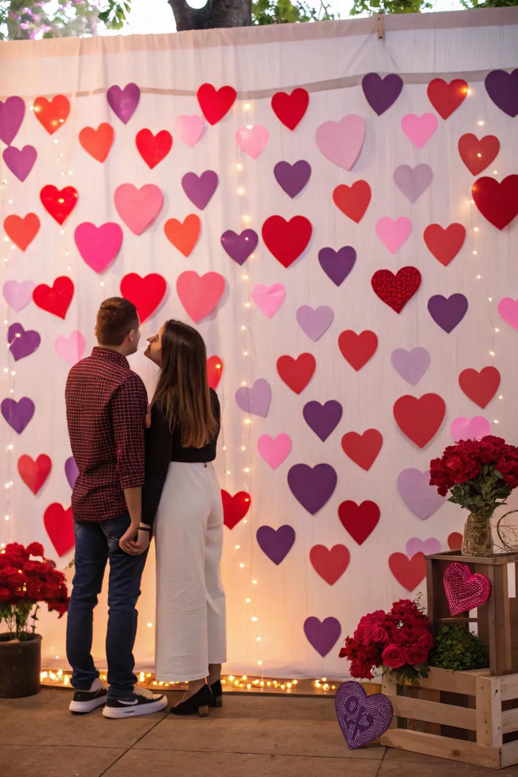 A vibrant heart-filled backdrop perfect for photos.