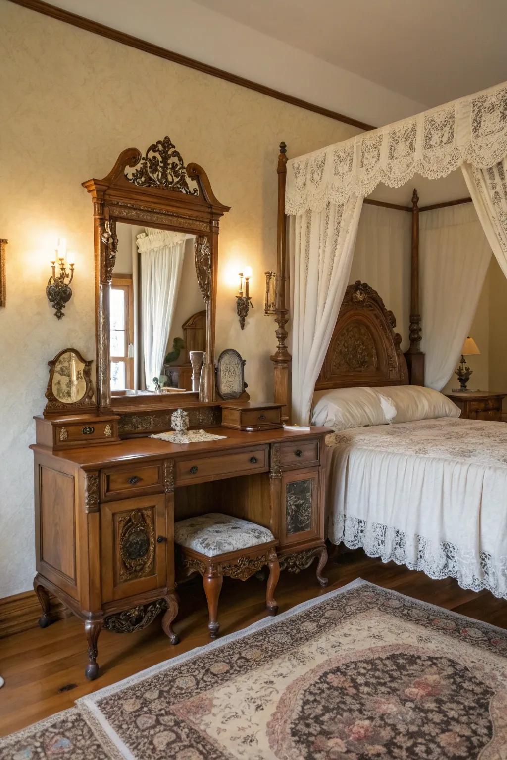 Classic furniture designs with clawfoot legs add sophistication to your vintage vanity.