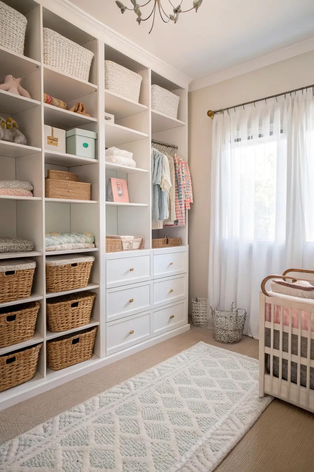 Shelves and baskets keep things tidy and stylish.