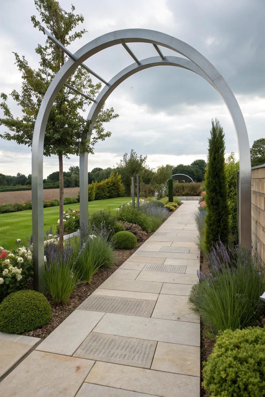 Metal arches offer a modern touch with their sleek lines and durability.