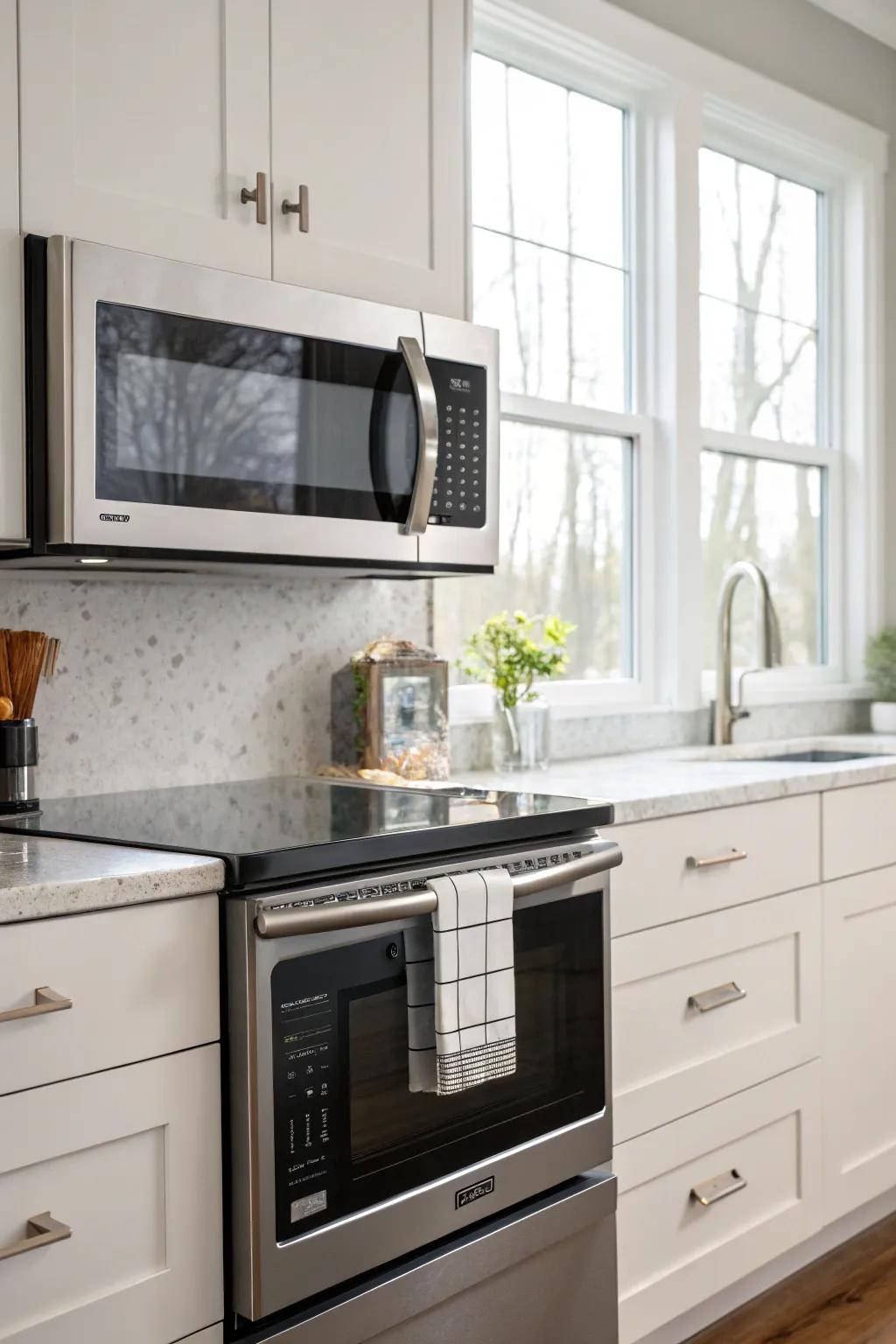 An over-the-range microwave offers both style and functionality.