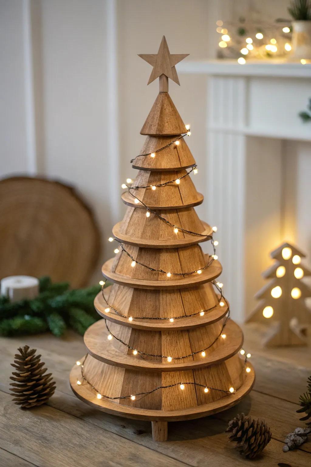 A sophisticated layered wood tree that adds depth and dimension.