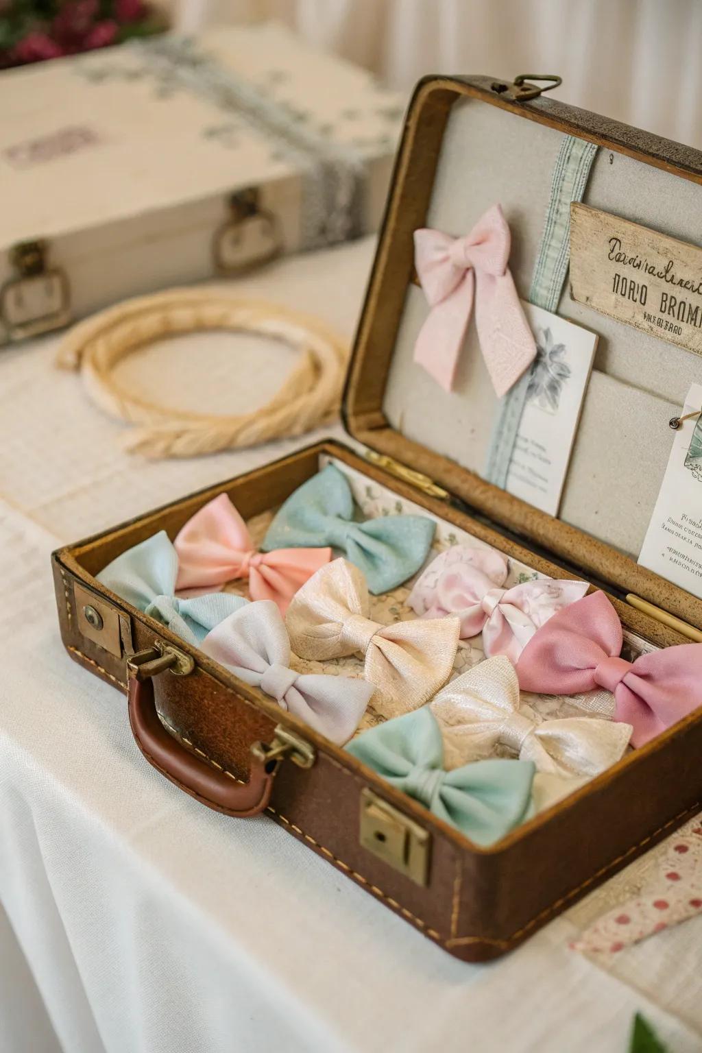 Nostalgic vintage suitcase for a unique bow display.