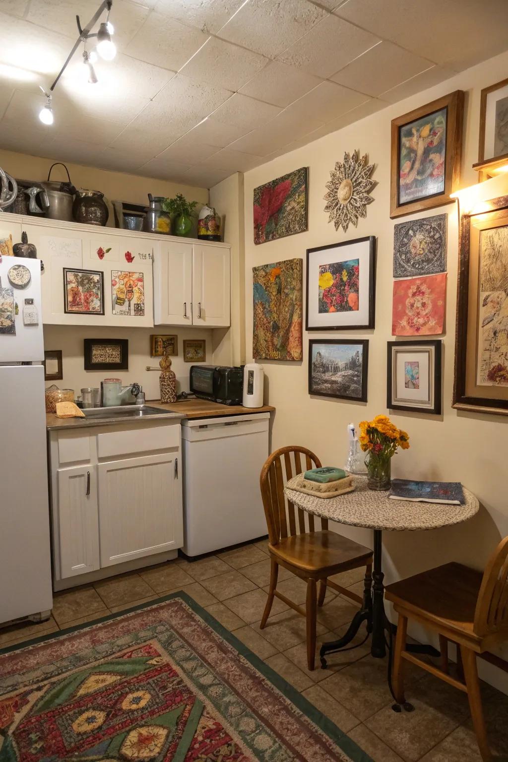 Art pieces add personality and character to your kitchenette.