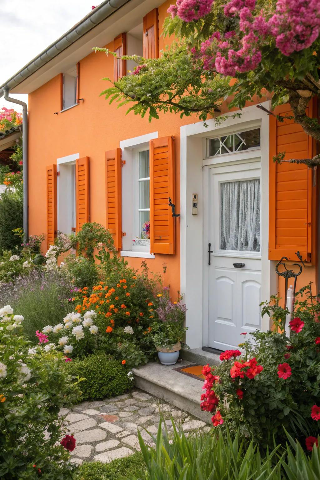 Sunny orange and soft white offer a cheerful, inviting appeal.