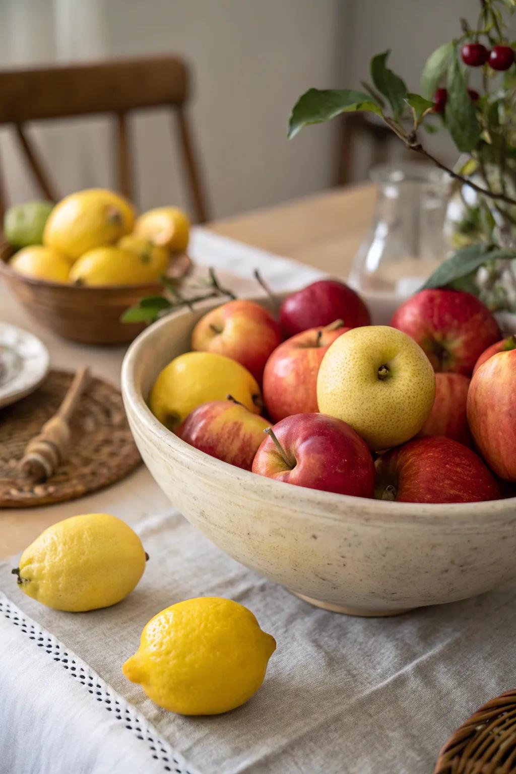 Seasonal fruits offer a fresh and colorful centerpiece option.