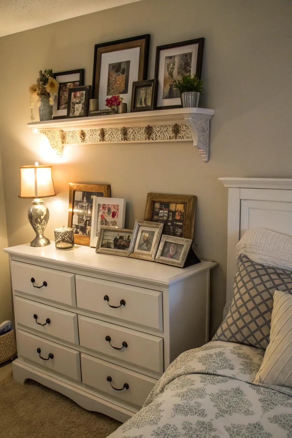 Corbel shelves add personal touches to bedrooms.