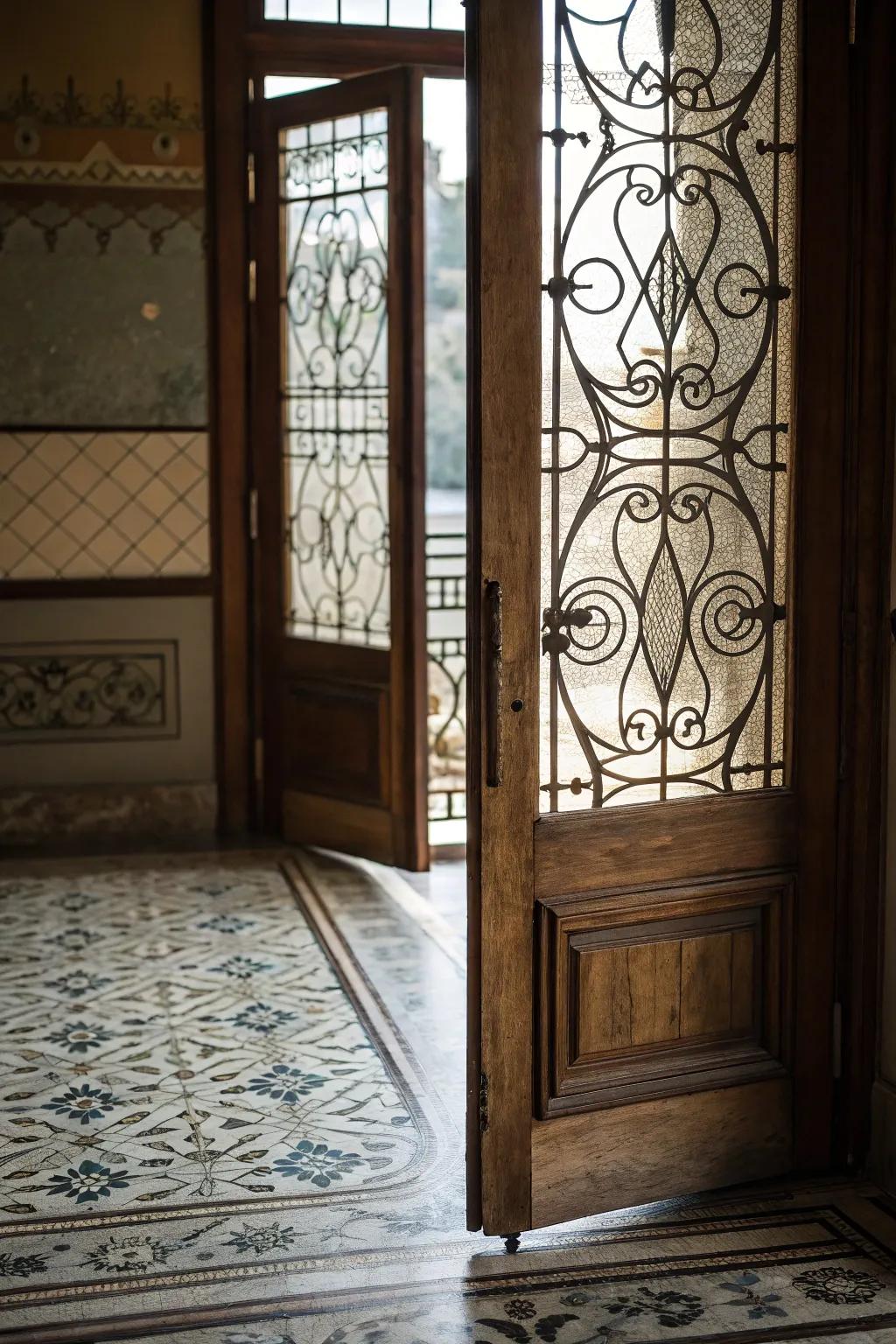 Add texture and visual interest with patterned glass door designs.