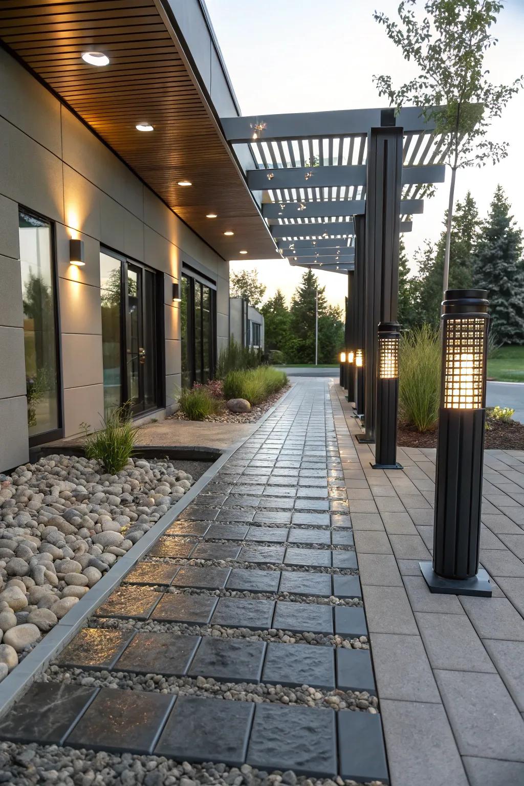 Metal pavers provide a modern and industrial edge to your walkway.