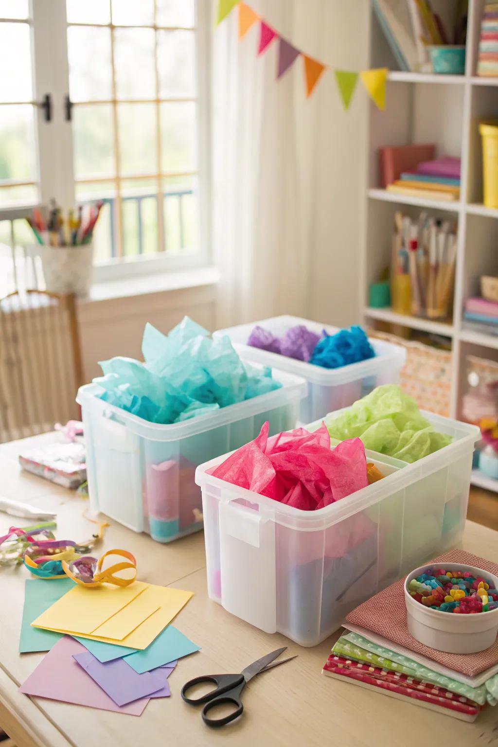 Portable storage totes offer mobility for your tissue paper storage.