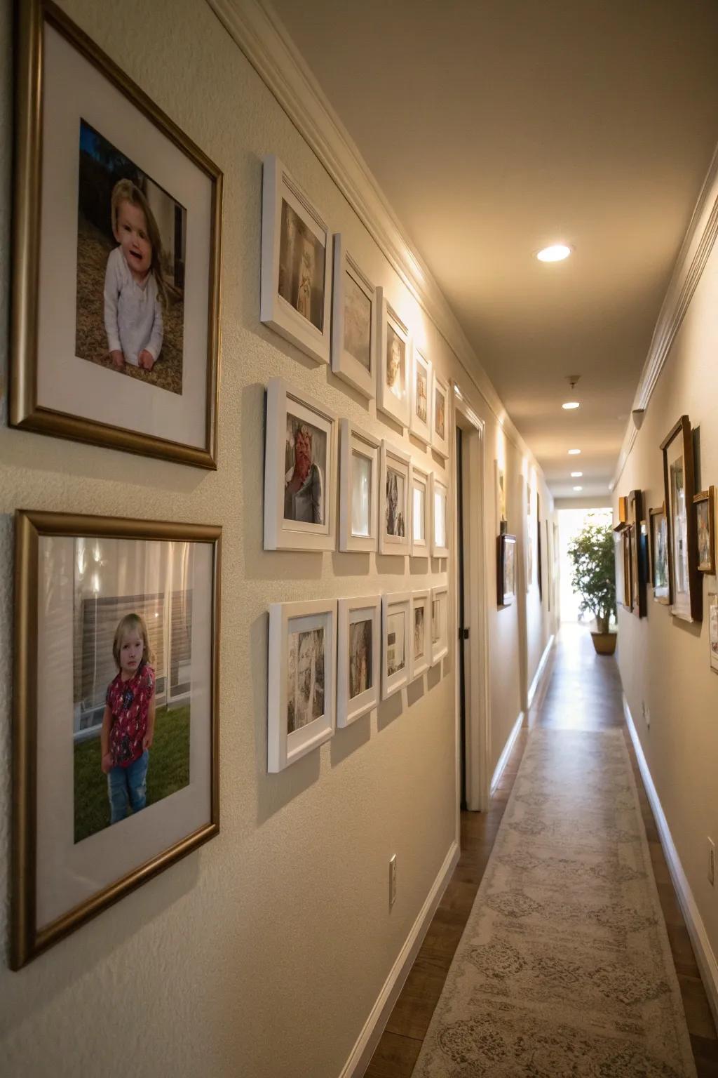 A timeline wall capturing family history in frames.
