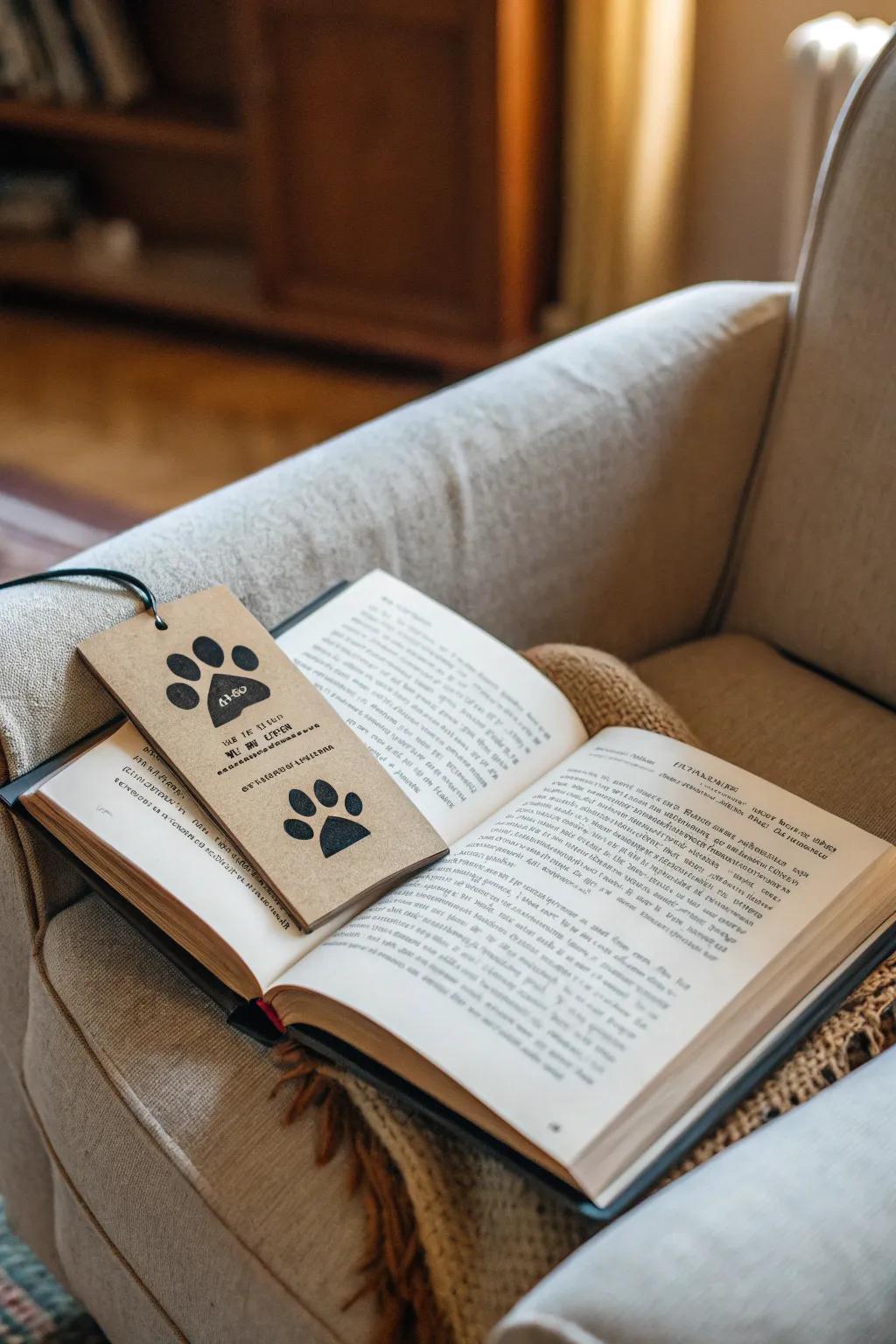 A personalized paw print bookmark for avid readers.