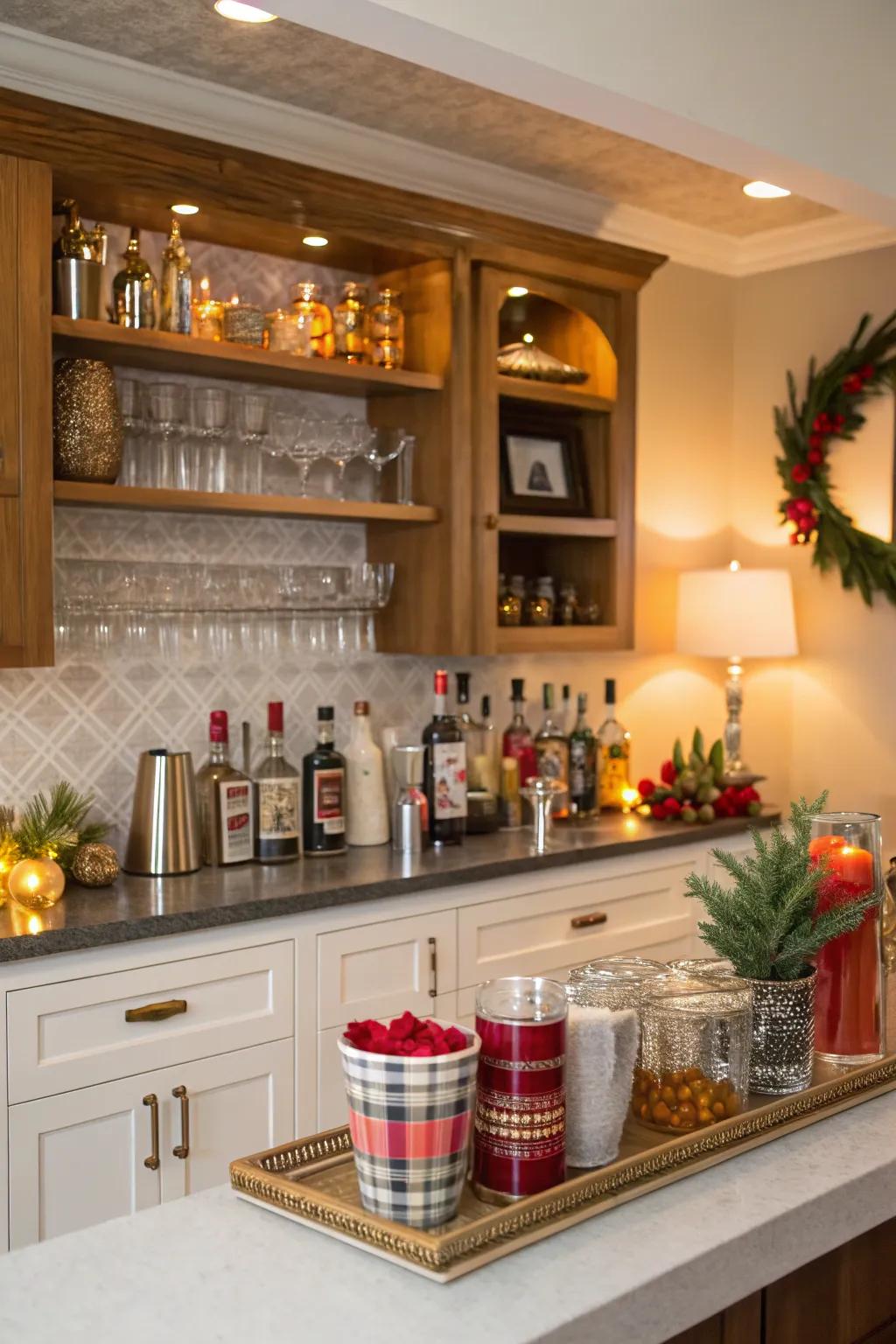 Seasonal decor changes keep your home bar fresh and inviting.