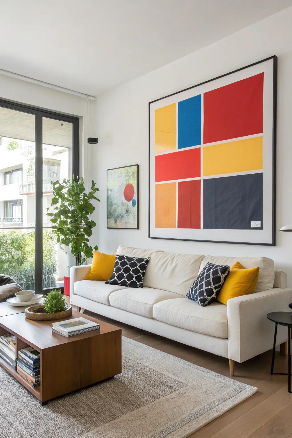 Dynamic color blocking energizes spaces.