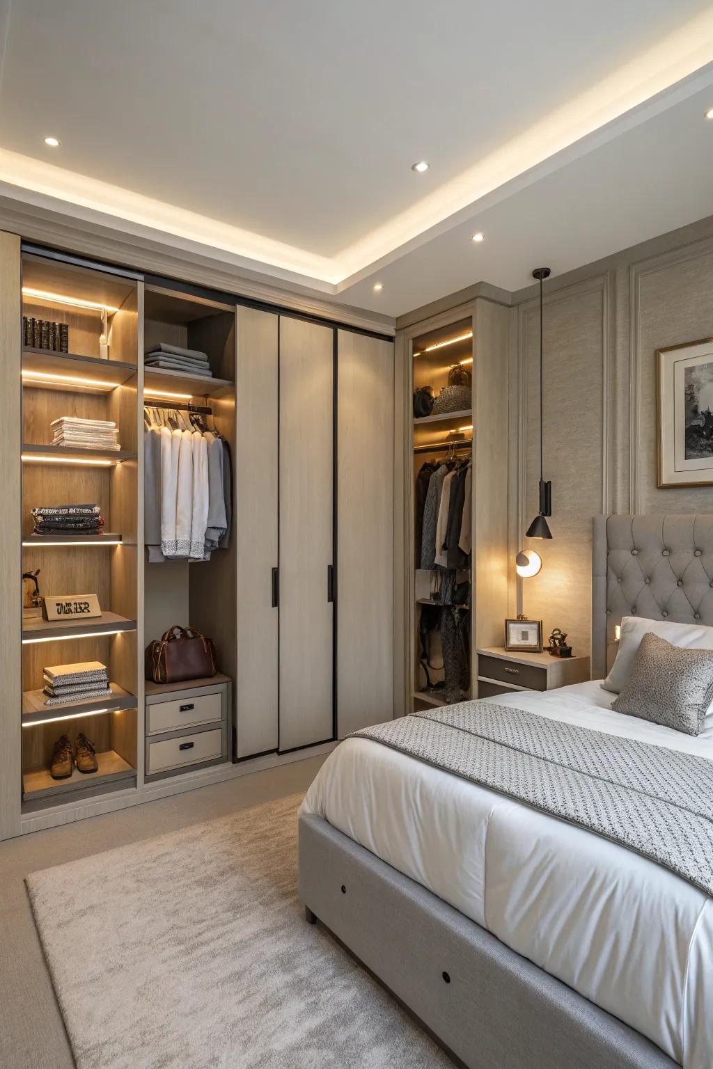 Hidden storage keeps this bedroom organized and clutter-free.