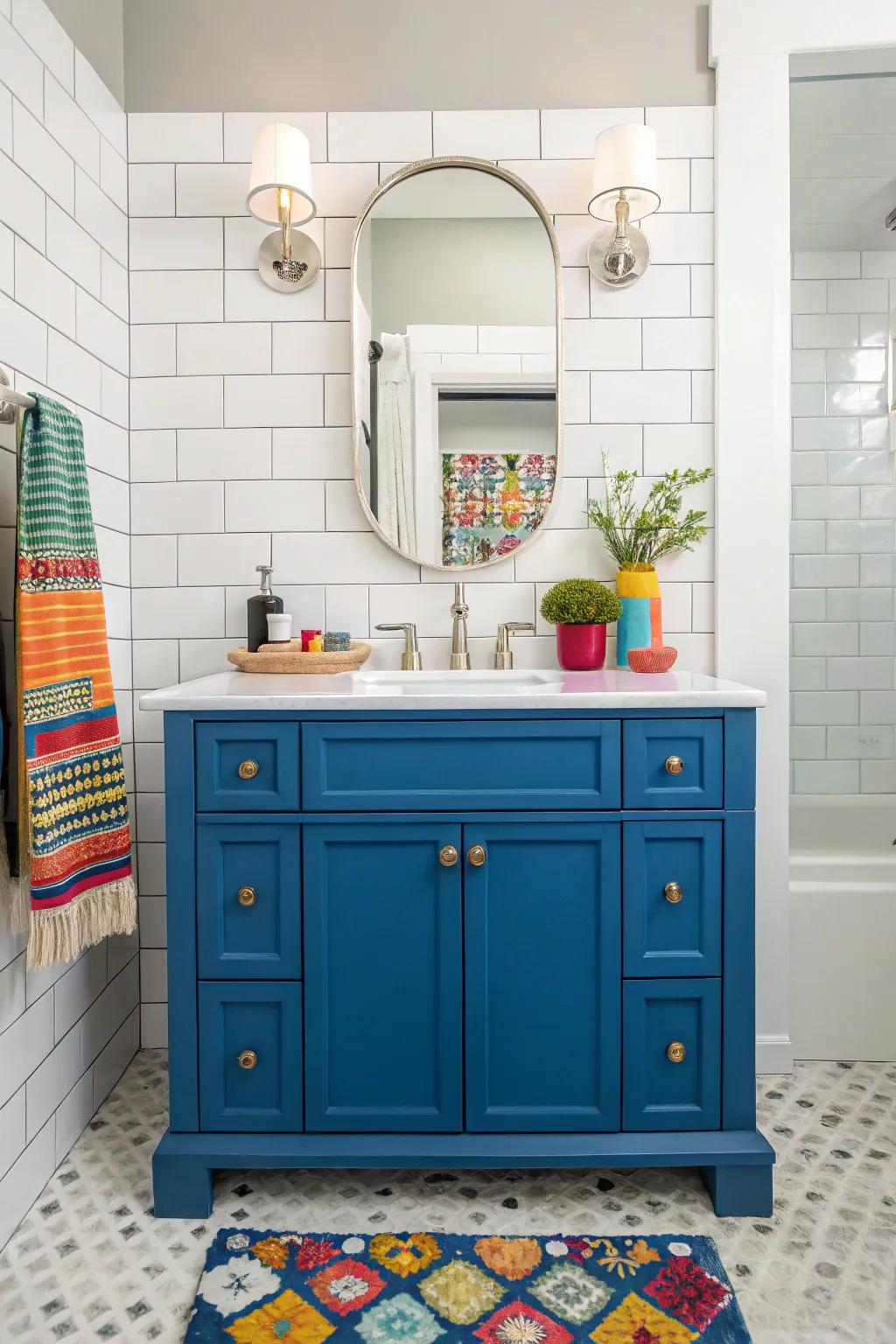 Make a statement with a bold blue vanity.