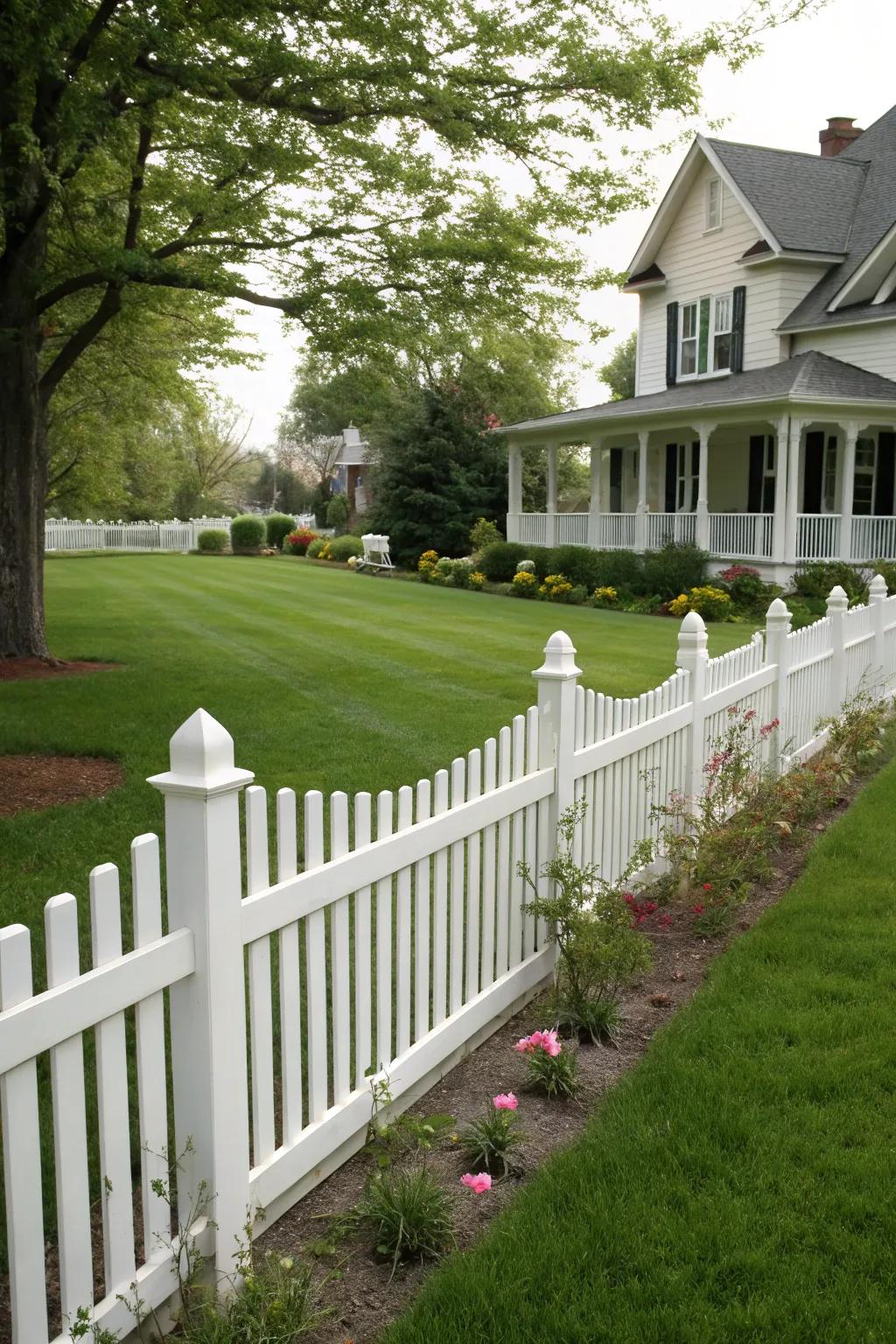 A wooden picket fence offers timeless appeal and warmth.