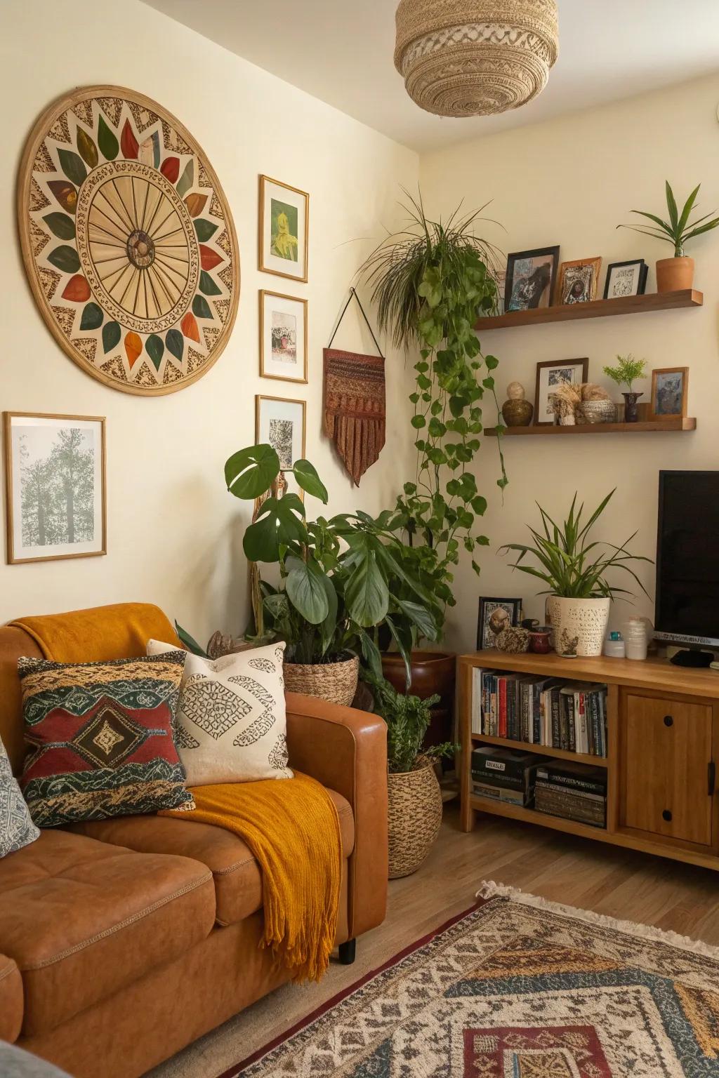 Decorative elements like art and plants add personality to this living room.