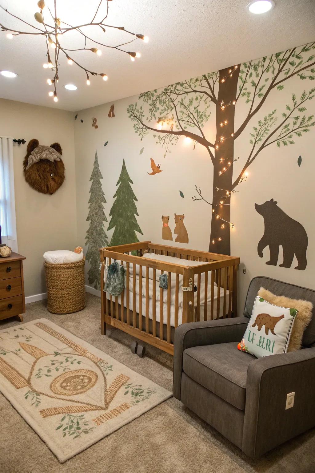 Step into nature with a woodland-themed nursery full of earthy charm.